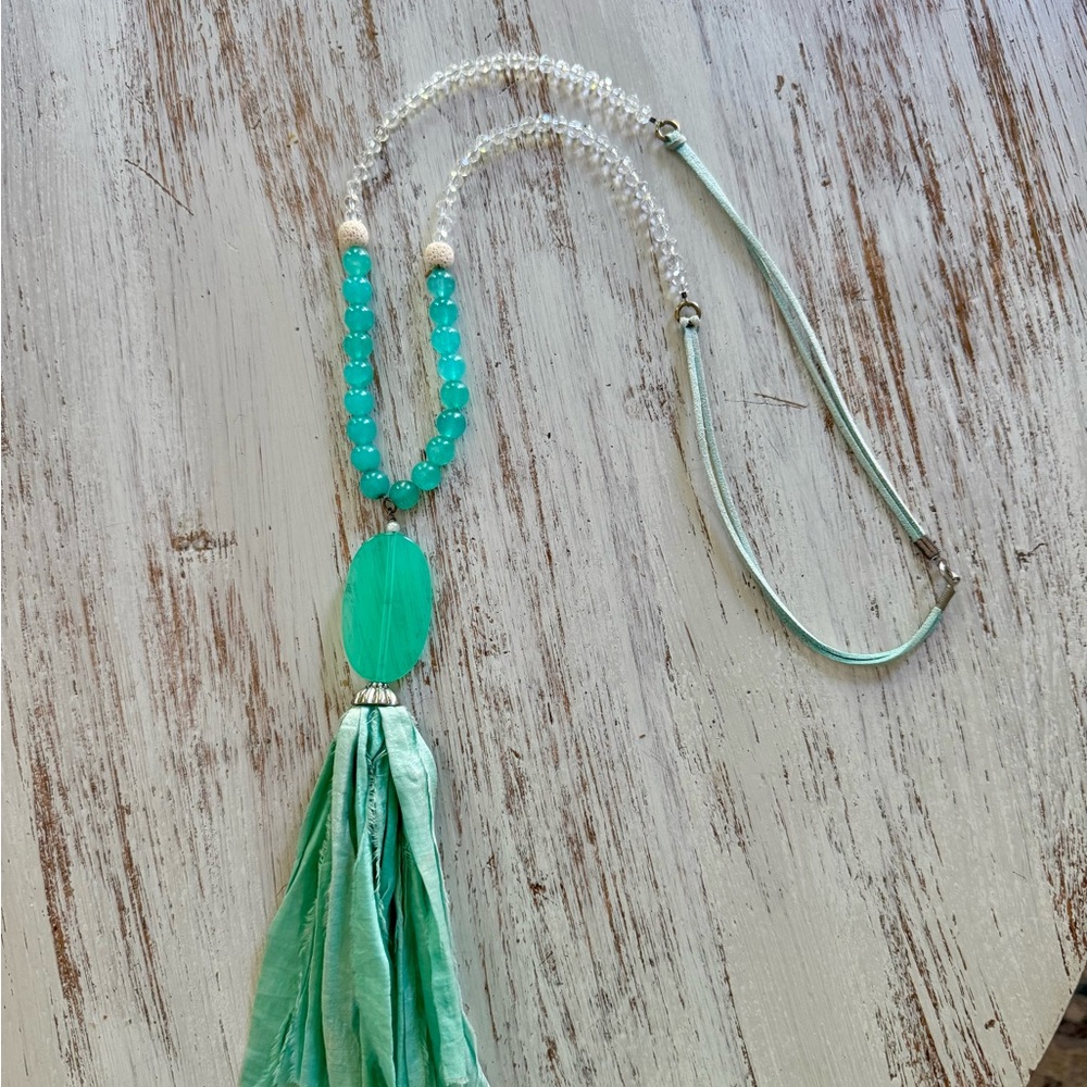 Green Sari Tassel Necklace